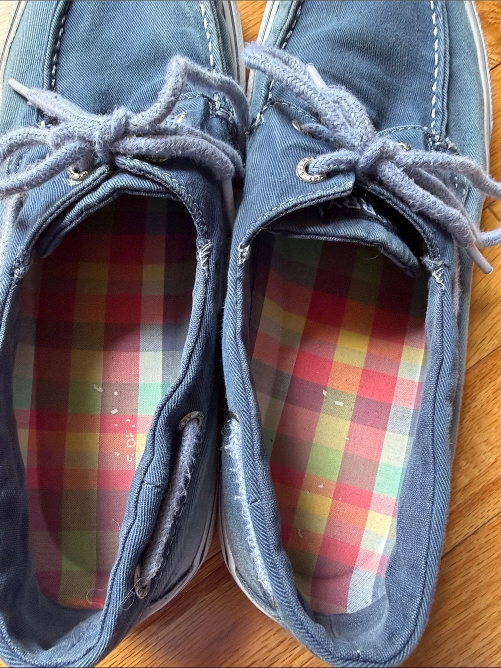 Sperry Blue Canvas Boat Shoes with Plaid Lining